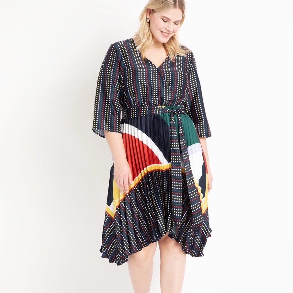 Eloquii Mixed Print Dress with Pleated Skirt NWT Size 14